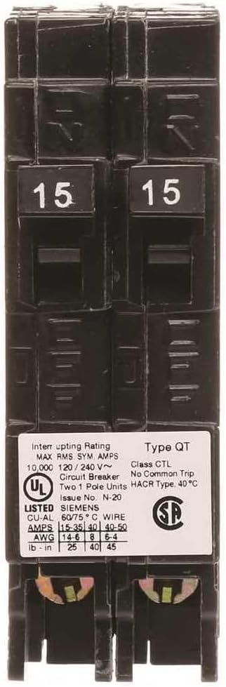 Siemens - Circuit Breaker, 20/20 Amps, 1 Pole, 120 V - Q2020NC
