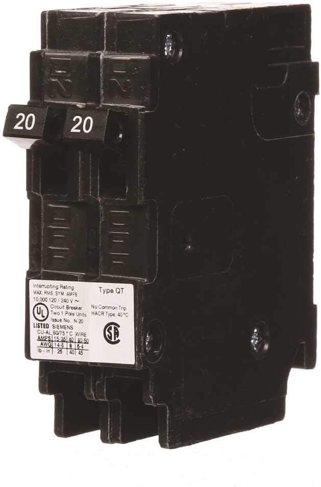 Siemens - Circuit Breaker, 20/20 Amps, 1 Pole, 120 V - Q2020NC