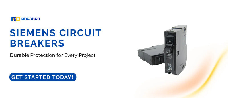 Promotional banner featuring Siemens circuit breakers with “Durable Protection for Every Project” text and call-to-action, showcasing high-quality Siemens electrical breakers for reliable power protection.