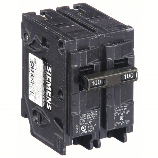 "Siemens Q2100 100 Amp Breaker, 2-Pole, 240V, Type QP/MP, for residential and commercial use."
