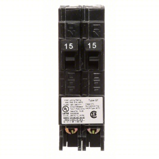 Siemens Q1515 Circuit Breaker | 15/15 Amps, 1 Pole, 120V