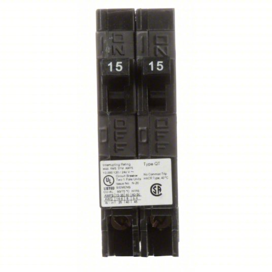 Siemens Q1515NC Circuit Breaker | 15/15 Amps, 1 Pole, 120V