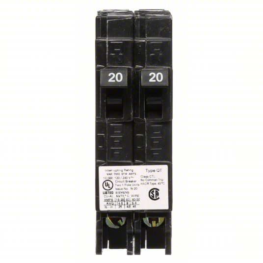 Siemens Q2020 Circuit Breaker | 20 Amps, 1 Pole, 120 V