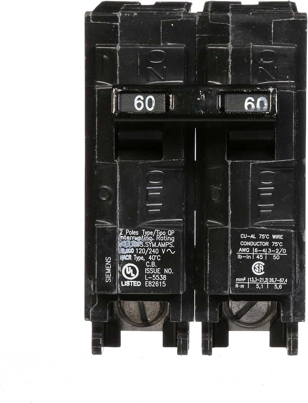 Siemens - Circuit Breaker, 60 Amps 2 Poles, 240 V - Q260