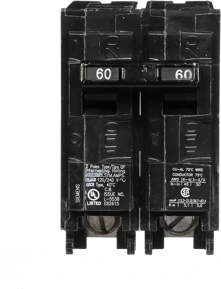 Siemens - Circuit Breaker, 60 Amps 2 Poles, 240 V - Q260