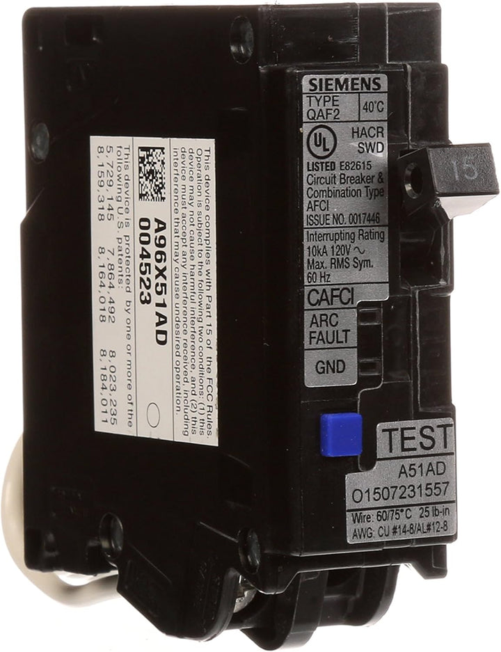 Siemens - Circuit Breaker, 15 Amps, 1 Pole, 120 V , AFCI - QA115AFC
