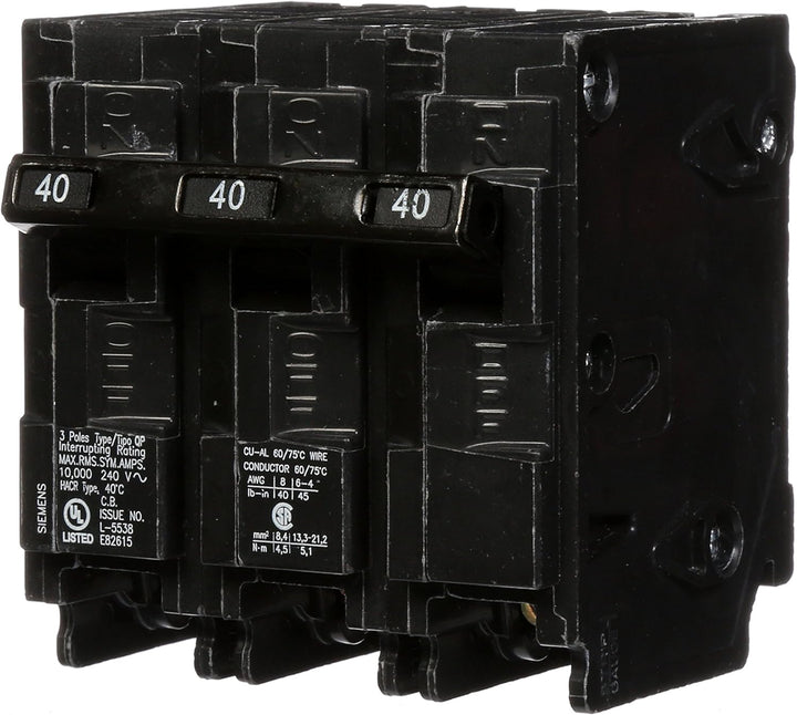 Siemens - Circuit Breaker, 40 Amp, 3 Pole, 240 V - Q340