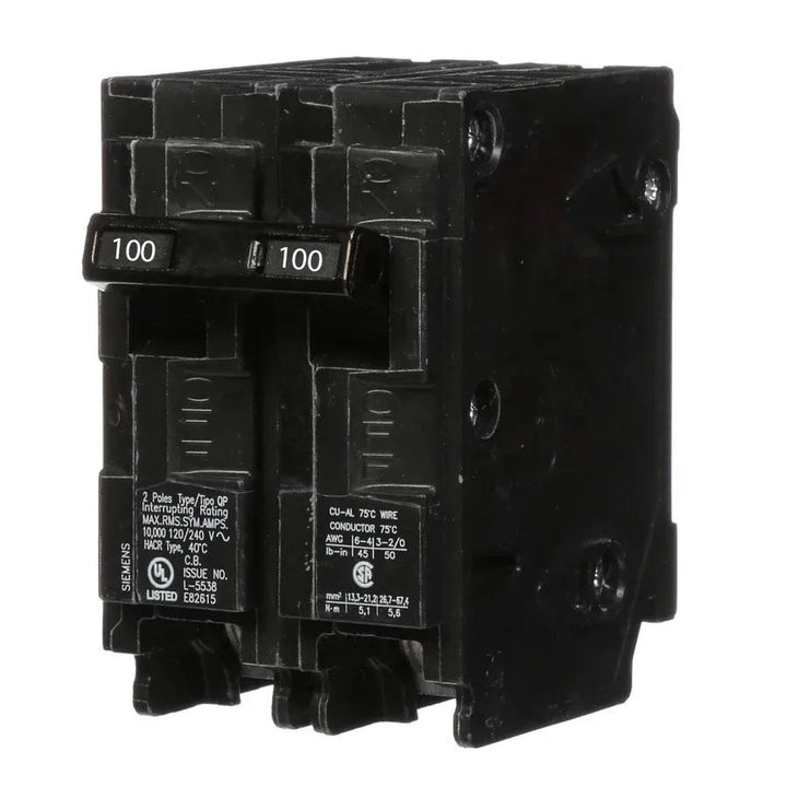 Siemens Q2100 Circuit Breaker | 100 Amps, 2 Pole, 240V