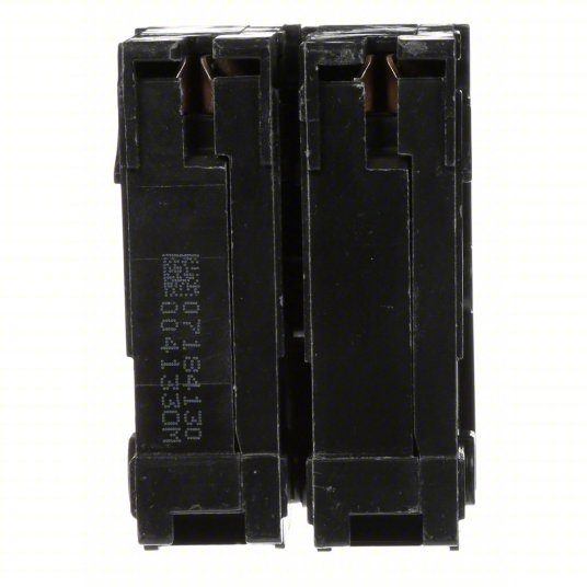 backside view of Black gobreaker.com Siemens Q240 40 amp breaker 2 pole 120/240V Type QP plug-in with text on a white background