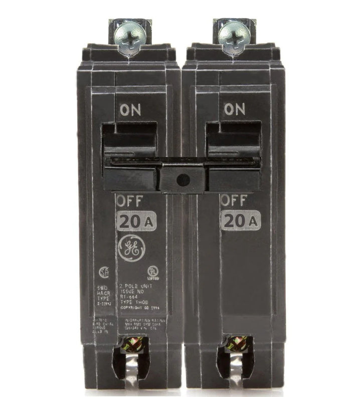GE ABB THQB2120 20 amp circuit breaker 2 pole 120/240V bolt-on Q-Line.Double-pole 20 amp circuit breaker with &