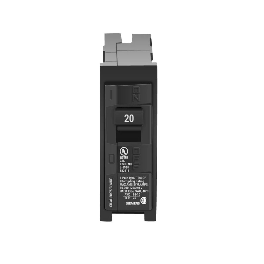Siemens Q120 Circuit Breaker - 20 A, 120V, 1 Pole, for Residential Use, Compatible with Siemens Load Centers, with 100 Amp Breaker Protection