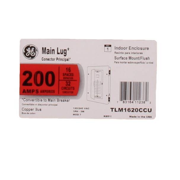GE ABB - 200A NEMA 1 Convertible Main Lug Load Center | 16-Space - TLM1620CCU