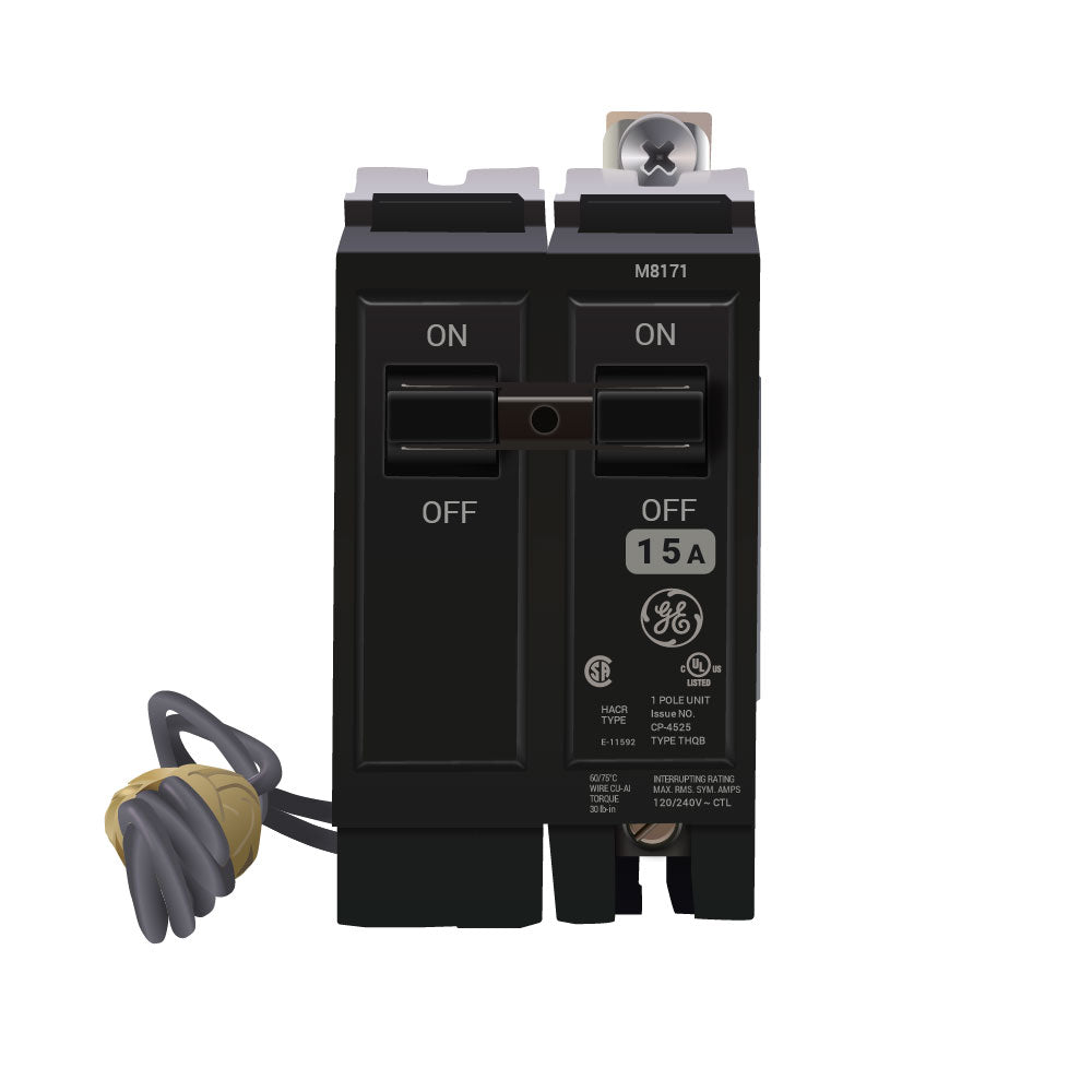 GE ABB - THQB - Circuit Breaker, 15 Amp, 1 Pole, 120v, Bolt On - THQB1115ST1