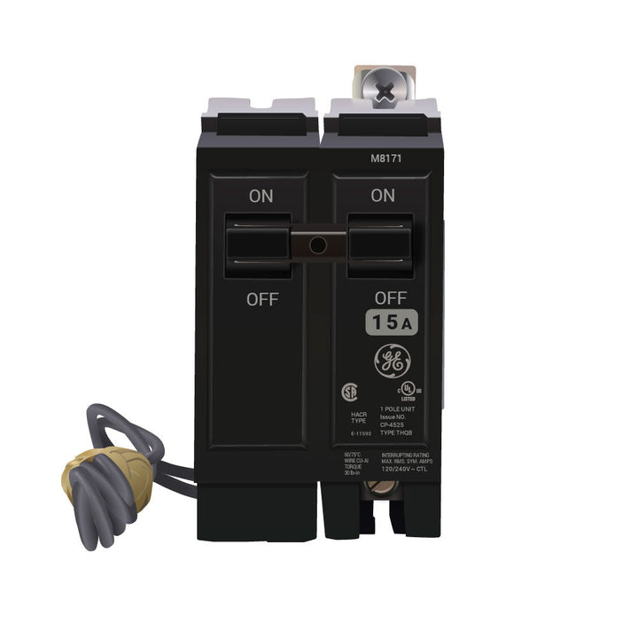 GE ABB - THQB - Circuit Breaker, 15 Amp, 1 Pole, 120v, Bolt On - THQB1115ST1