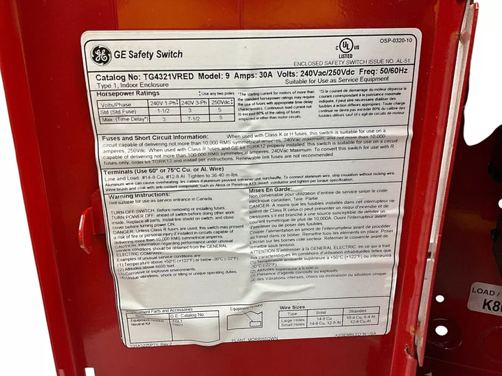 GE ABB - General Duty Fusible Safety Switch, 2 Pole, 240V AC - TG3221-VRED