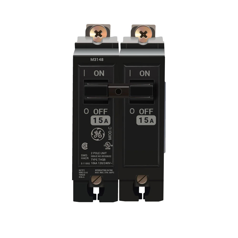 GE ABB THQB2115 Circuit Breaker | 15 Amp, 2 Pole, 120/240V AC